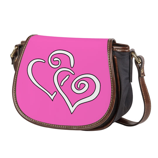 Ti Amo I love you - Exclusive Brand - Hot Pink - Double White Heart - Saddle Bag