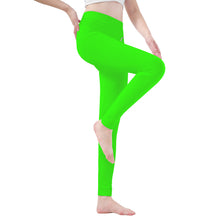 Load image into Gallery viewer, Ti Amo I love you - Exclusive Brand - Florescent Green  - Double White Heart - Womens / Teen Girls  / Womens Plus Size  - Yoga Leggings - Sizes XS-3XL
