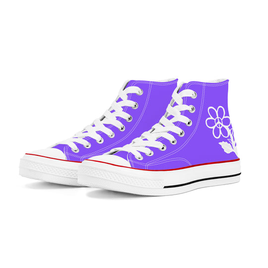 Ti Amo I love you - Exclusive Brand - Light Purple - White Daisy - High Top Canvas Shoes - White  Soles