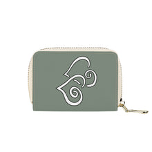 Load image into Gallery viewer, Ti Amo I love you - Exclusive Brand - Metallic Green  - Double White Heart - PU Leather - Zipper Card Holder
