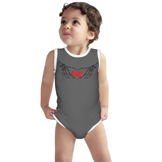 Ti Amo I love you Exclusive Brand - Davy's Grey  - Skeleton Hands with Heart - Sleeveless Baby One-Piece