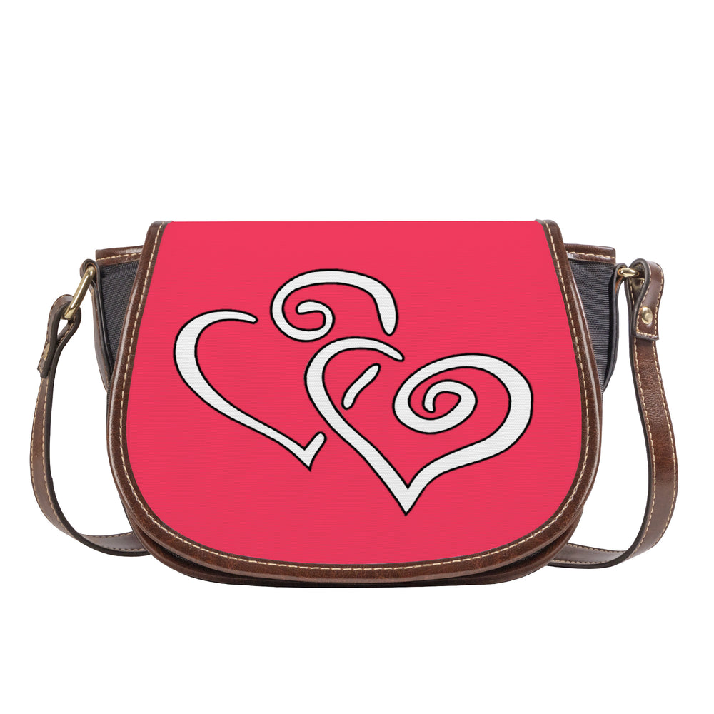 Ti Amo I love you - Exclusive Brand - Radical Red - Double White Heart - Saddle Bag