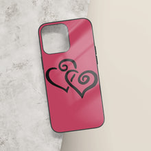 Load image into Gallery viewer, Ti Amo I love you - Exclusive Brand - Viva Magenta - Double Black Heart -  iPhone 14 Glass Case (3 cameras)
