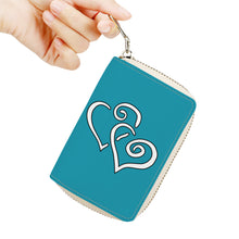 Load image into Gallery viewer, Ti Amo I love you - Exclusive Brand - Eastern Blue - Double White Heart - Zipper Card Holder
