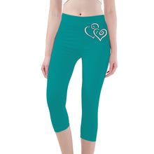 Load image into Gallery viewer, Ti Amo I love you - Exclusive Brand - Veridian Green - Double White Heart - Womens / Teen Girls / Womens Plus Size - Capri Yoga Leggings - Sizes XS-3XL
