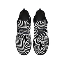 Load image into Gallery viewer, Ti Amo I love you - Exclusive Brand -  Black &amp; White Wavy Lines- Lightweight Mesh Knit Sneakers - Black Soles
