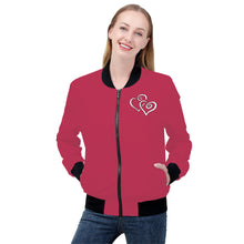 Load image into Gallery viewer, Ti Amo I love you - Exclusive Brand - Viva Magenta -  Double White Heart - Women&#39;s Bomber Jacket
