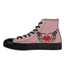 Load image into Gallery viewer, Ti Amo I love you - Exclusive Brand - Oriental Pink - Skeleton Hands with Heart - High Top Canvas Shoes - Black Soles
