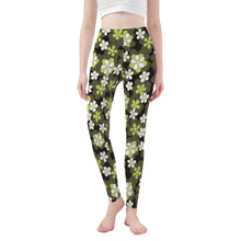 Load image into Gallery viewer, Ti Amo I love you - Exclusive Brand - Cocoa Brown with Fuscous Gray &amp; Olive Green Flowers -Yoga Leggings
