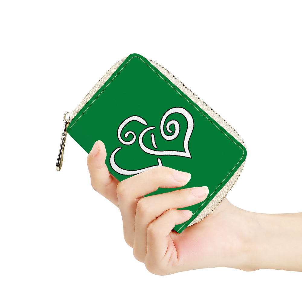 Ti Amo I love you - Exclusive Brand - Fun Green - Double White Heart - PU Leather - Zipper Card Holder