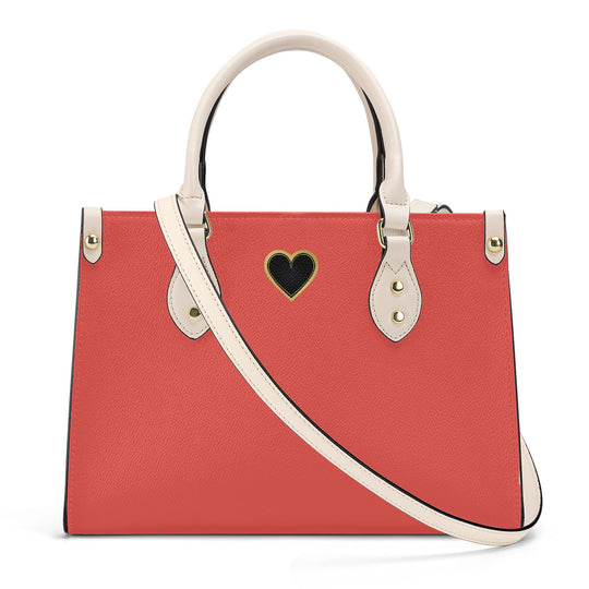 Ti Amo I love you - Exclusive Brand - Hot Coral - Luxury Women PU Tote Bag - Cream Straps