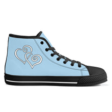 Load image into Gallery viewer, Ti Amo I love you - Exclusive Brand - Regent St Blue - Double White Heart High-Top Canvas Shoes - Black Soles
