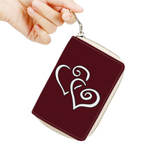 Load image into Gallery viewer, Ti Amo I love you - Exclusive Brand - Maroon Oak - Double White Heart - PU Leather - Zipper Card Holder
