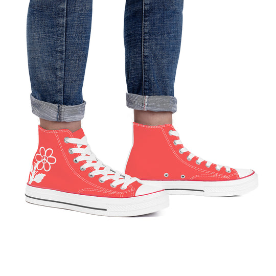 Ti Amo I love you - Exclusive Brand - Persimmon - White Daisy - High Top Canvas Shoes - White  Soles