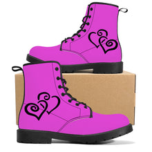 Load image into Gallery viewer, Ti Amo I love you - Exclusive Brand - Brilliant Lavender Rose - Double Black Heart - Synthetic Leather Boots
