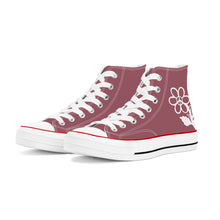 Load image into Gallery viewer, Ti Amo I love you - Exclusive Brand - Spinel Rose - White Daisy - High Top Canvas Shoes - White  Soles
