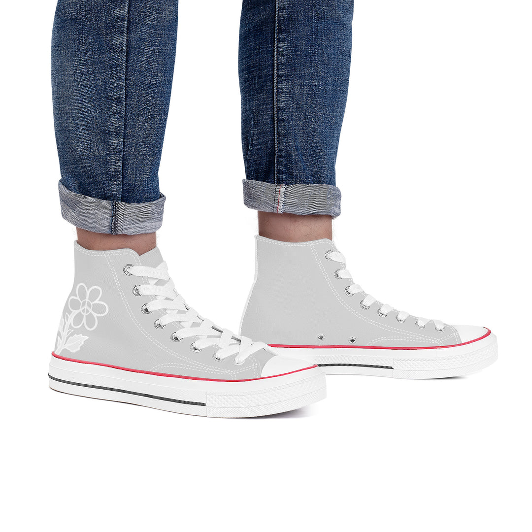 Ti Amo I love you - Exclusive Brand - Alto Gray - White Daisy - High Top Canvas Shoes - White  Soles
