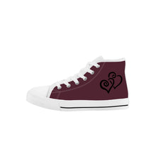 Load image into Gallery viewer, Ti Amo I love you - Exclusive Brand - Livid Brown 2 - Double Black Heart - Kids High Top Canvas Shoes
