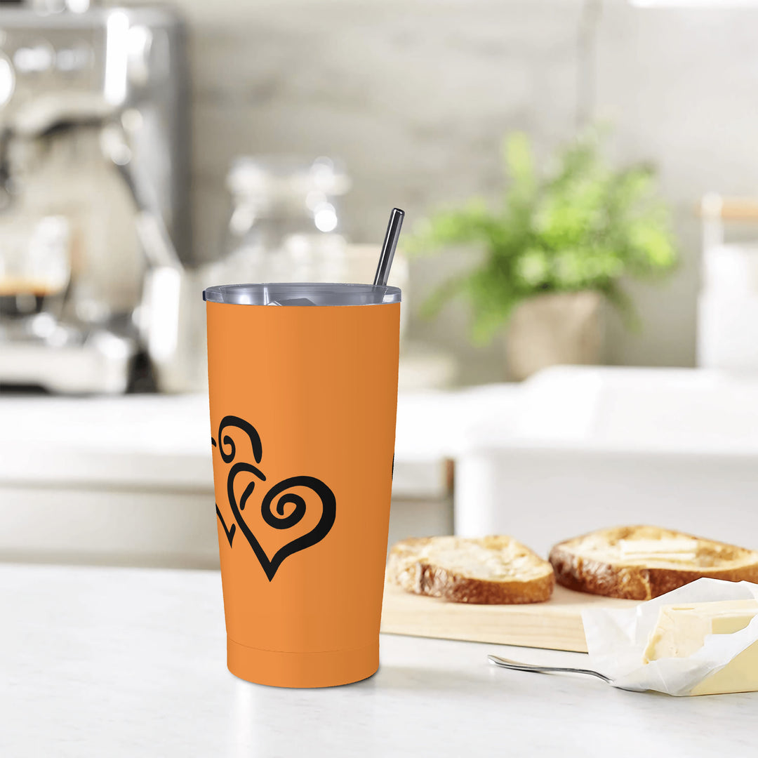 Ti Amo I love you - Exclusive Brand - Jaffa - Double Black Heart - 20oz Stainless Steel Straw Lid Cup