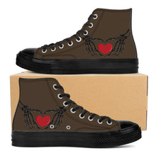 Load image into Gallery viewer, Ti Amo I love you - Exclusive Brand - Abbot - Skeleton Hands with Heart - High Top Canvas Shoes - Black  Soles
