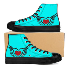 Load image into Gallery viewer, Ti Amo I love you - Exclusive Brand  - Aqua / Cyan - Skeleton Hands wit Heart - High Top Canvas Shoes - Black  Soles
