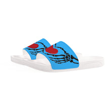 Load image into Gallery viewer, Ti Amo I love you - Exclusive Brand - Medium Cyan Blue - Skeleton Hands with Heart -  Slide Sandals - White Soles
