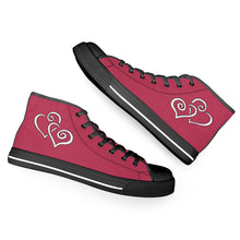 Load image into Gallery viewer, Ti Amo I love you - Exclusive Brand - Viva Magenta - Double White Heart High-Top Canvas Shoes - Black Soles
