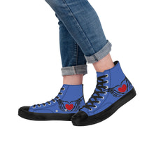 Load image into Gallery viewer, Ti Amo I love you - Exclusive Brand - San Marino Blue - Skeleton Hands with Heart - High Top Canvas Shoes - Black Soles
