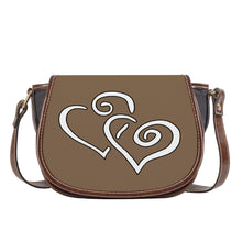 Load image into Gallery viewer, Ti Amo I love you - Exclusive Brand - Pastel Brown - Double White Heart - Saddle Bag
