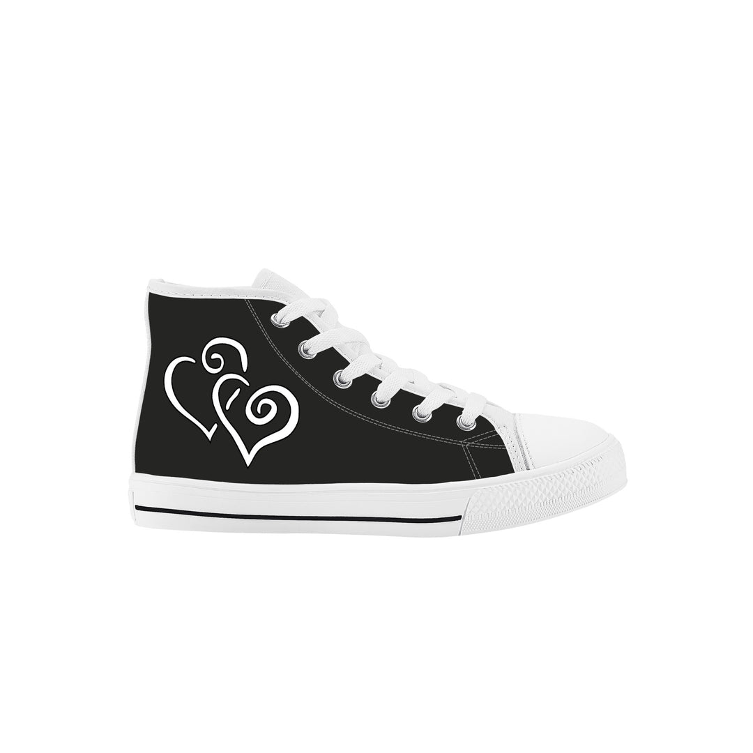 Ti Amo I love you - Exclusive Brand - Tuatara - Double White Heart - Kids High Top Canvas Shoes