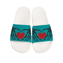 Load image into Gallery viewer, Ti Amo I love you - Exclusive Brand - Persian Green - Skeleton Hands with Heart -  Slide Sandals - White Soles
