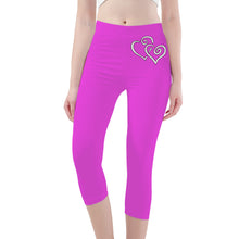 Load image into Gallery viewer, Ti Amo I love you -Exclusive Brand - Brilliant Lavender Rose - Double White Heart - Womens / Teen Girls / Womens Plus Size - Capri Yoga Leggings - Sizes XS-3XL
