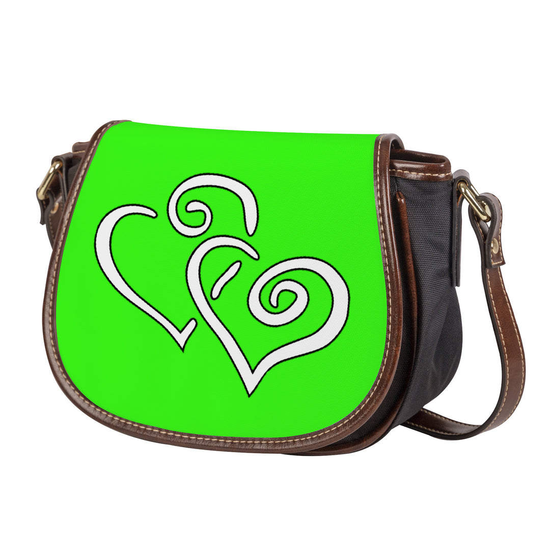 Ti Amo I love you - Exclusive Brand - Florescent Green - Double White Heart - Saddle Bag