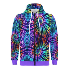 Load image into Gallery viewer, Ti Amo I love you - Exclusive Brand - Blue Zodiac, Curious Blue, Malachite, Purple Heart Tie-Dye - with Heliotrope 3 Hem -  Women&#39;s Zip Hoodie - Sozes XS-4XL
