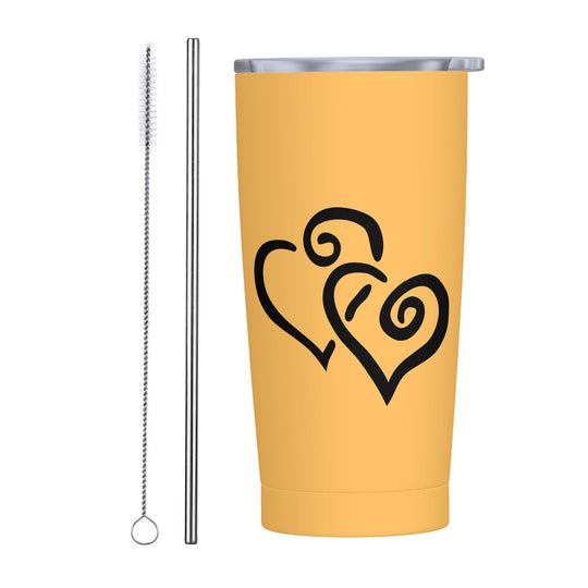Ti Amo I love you - Exclusive Brand - Light Orange - Double Black Heart - 20oz Stainless Steel Straw Lid Cup