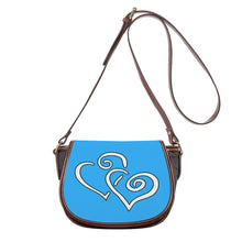 Load image into Gallery viewer, Ti Amo I love you - Exclusive Brand - Medium Cyan Blue - Double White Heart - Saddle Bag
