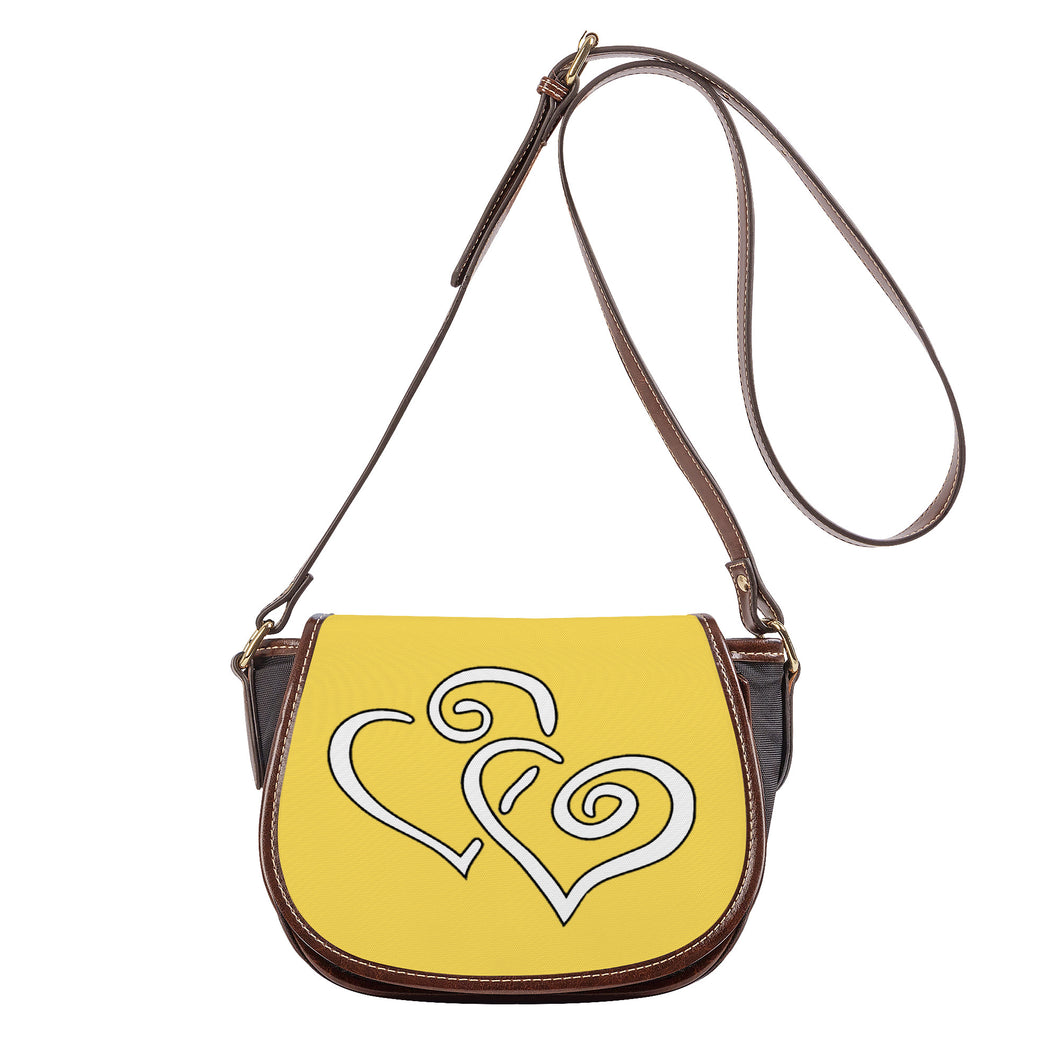 Ti Amo I love you - Exclusive Brand - Mustard Yellow - Double White Heart - Saddle Bag