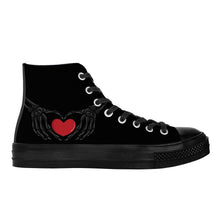 Load image into Gallery viewer, Ti Amo I love you - Exclusive Brand - Black - Skeleton Hands with Heart - High Top Canvas Shoes - Black  Soles
