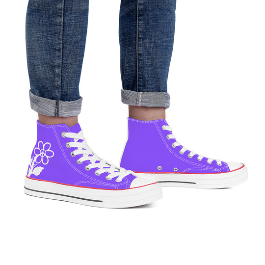 Ti Amo I love you - Exclusive Brand - Light Purple - White Daisy - High Top Canvas Shoes - White  Soles