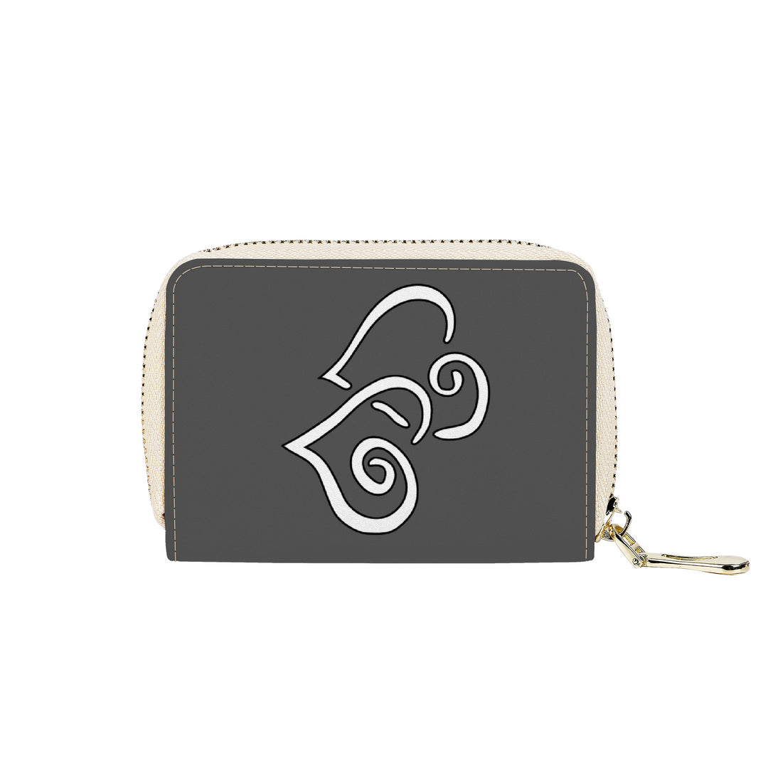 Ti Amo I love you - Exclusive Brand - Davy's Grey - Double White Heart - PU Leather - Zipper Card Holder