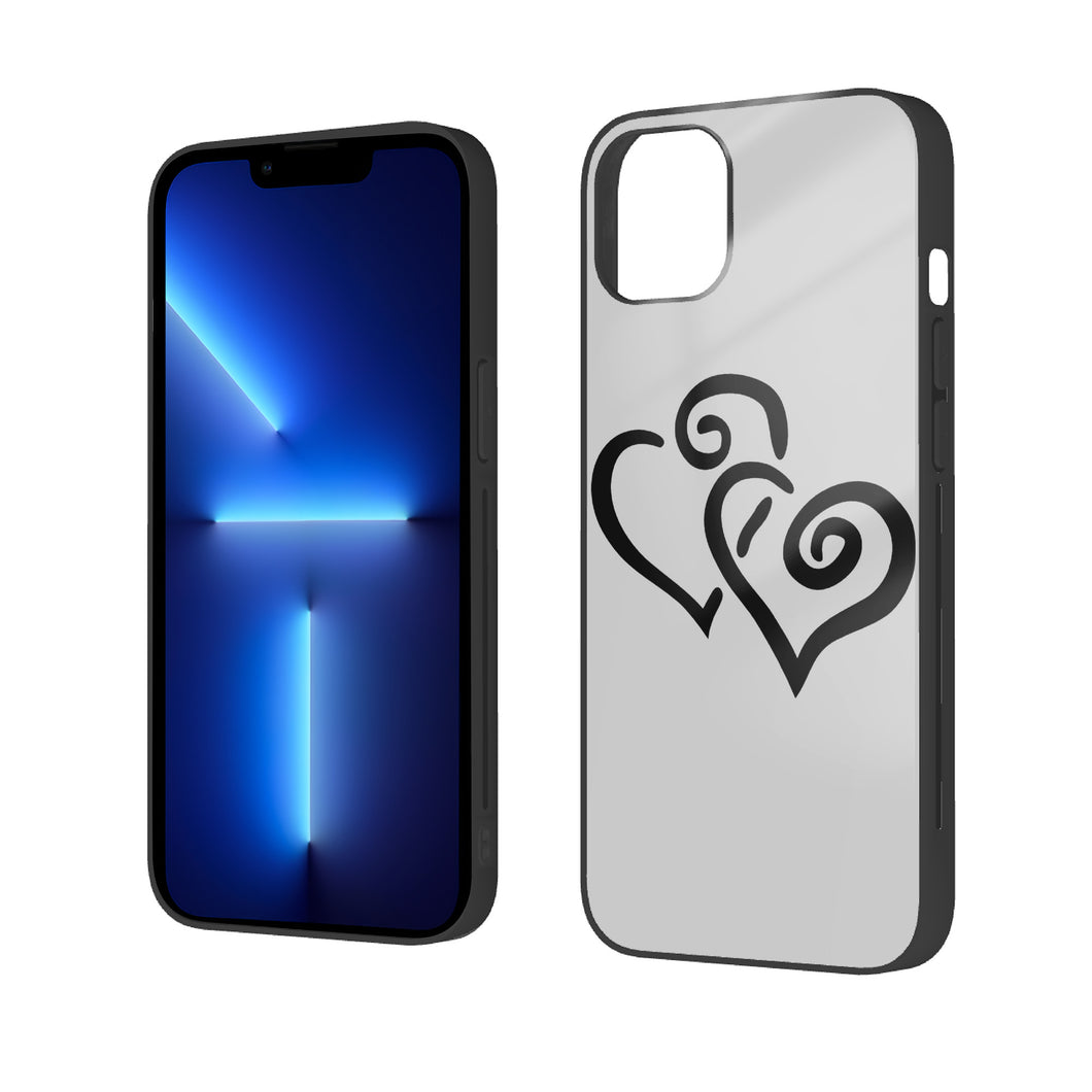 Ti Amo I love you - Exclusive Brand - Silver - Double Black Heart  - iPhone 14 Glass Case (2 cameras)