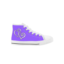 Load image into Gallery viewer, Ti Amo I love you - Exclusive Brand - Heliotrope3 - Double White Heart - Kids High Top Canvas Shoes
