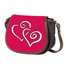 Load image into Gallery viewer, Ti Amo I love you - Exclusive Brand - Bright Hot Pink - Double White Heart - Saddle Bag
