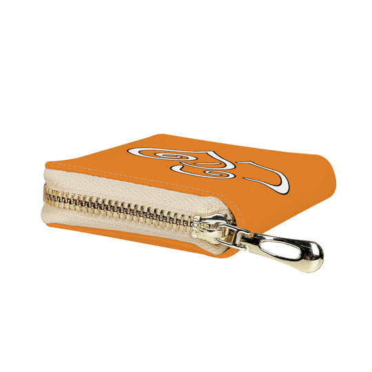Ti Amo I love you - Exclusive Brand - Carrot Orange - Double White Heart - PU Leather - Zipper Card Holder