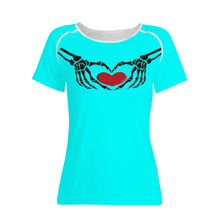 Load image into Gallery viewer, Ti Amo I love you - Exclusive Brand  - Aqua / Cyan - Skeleton Hands with Heart  -Women&#39;s T shirt
