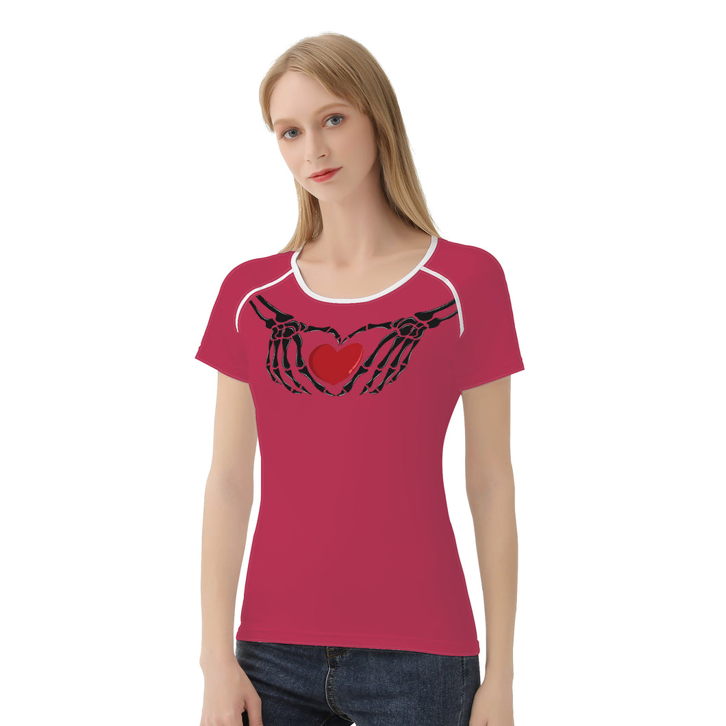 Ti Amo I love you - Exclusive Brand - Viva Magenta - Skeleton Hands with Heart  -Women's T shirt - Sizes XS-2XL