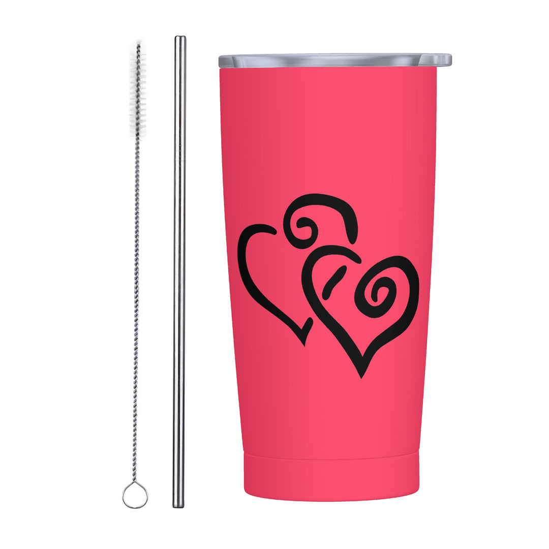 Ti Amo I love you - Exclusive Brand - Radical Red  - Double Black Heart - 20oz Stainless Steel Straw Lid Cup