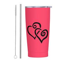 Load image into Gallery viewer, Ti Amo I love you - Exclusive Brand - Radical Red  - Double Black Heart - 20oz Stainless Steel Straw Lid Cup
