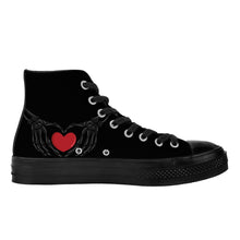 Load image into Gallery viewer, Ti Amo I love you - Exclusive Brand - Black - Skeleton Hands with Heart - High Top Canvas Shoes - Black  Soles
