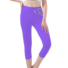 Load image into Gallery viewer, Ti Amo I love you - Exclusive Brand - Heliotrope 3 - Double White Heart - Womens / Teen Girls / Womens Plus Size - Capri Yoga Leggings - Sizes XS-3XL
